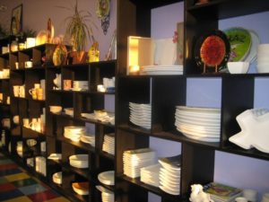 shelves with dishes